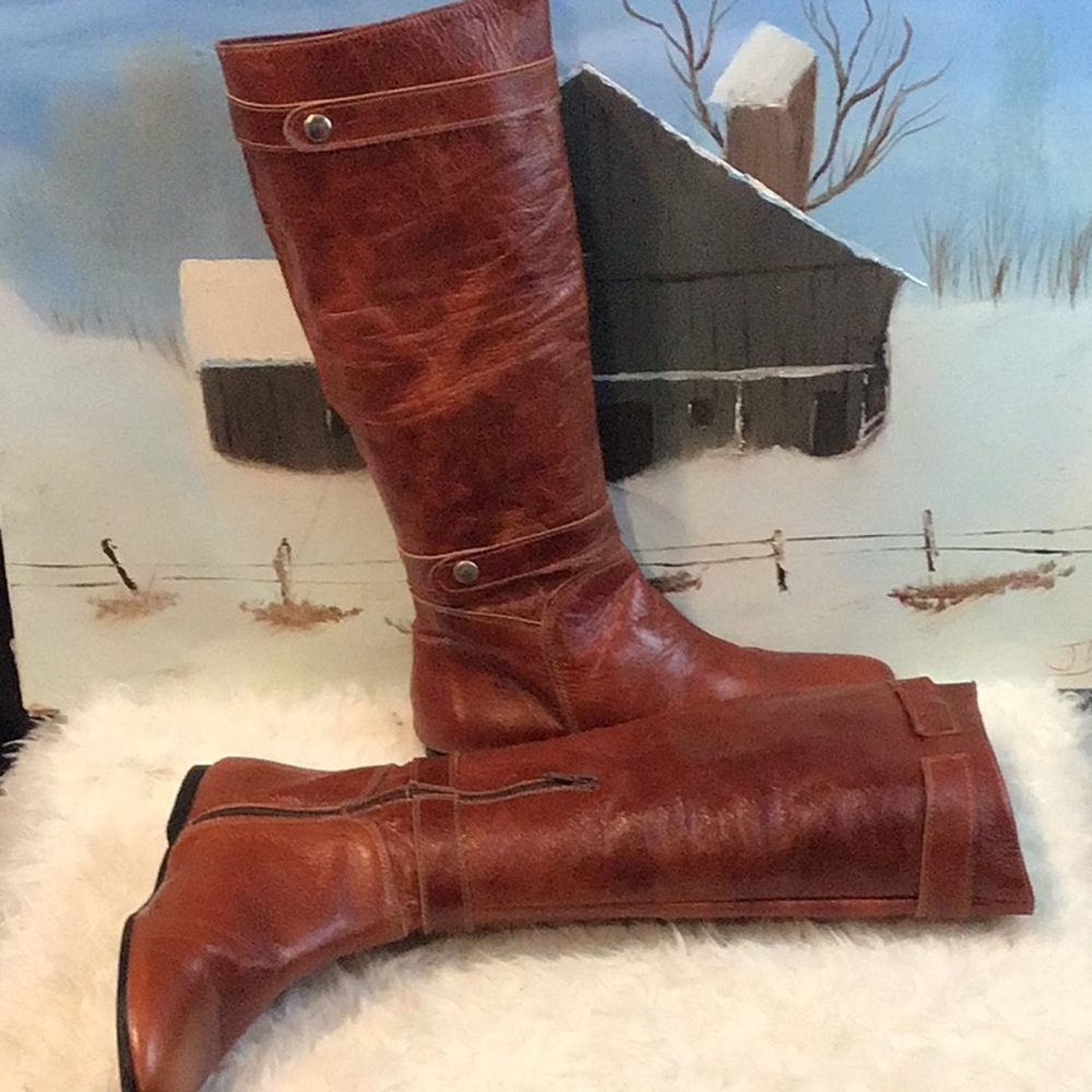 VINTAGE RUST LEATHER BOOTS.SZ 8 - Picture 12 of 14